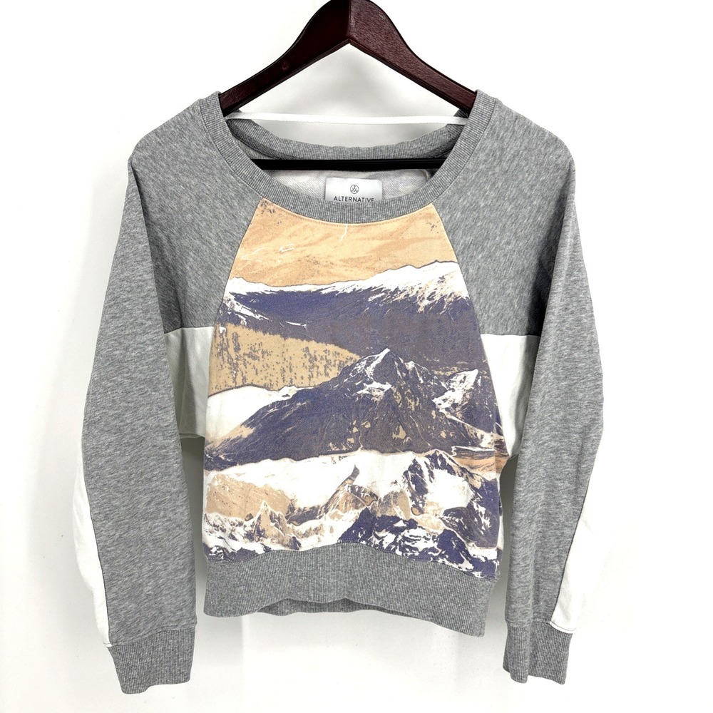 Alternative Apparel Marbled‎ Mountain Graphic Crewneck Sweatshirt S Ski Colorado